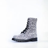 Samelin 511 Punk-Boots mit grauem Blumenmuster – Seitenansicht, anderer Winkel
