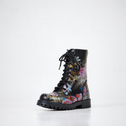 Combat Boots met Rits Samelin 511 Roze Rozenprint – Punkstijl Leren Veterlaarzen, Unisex